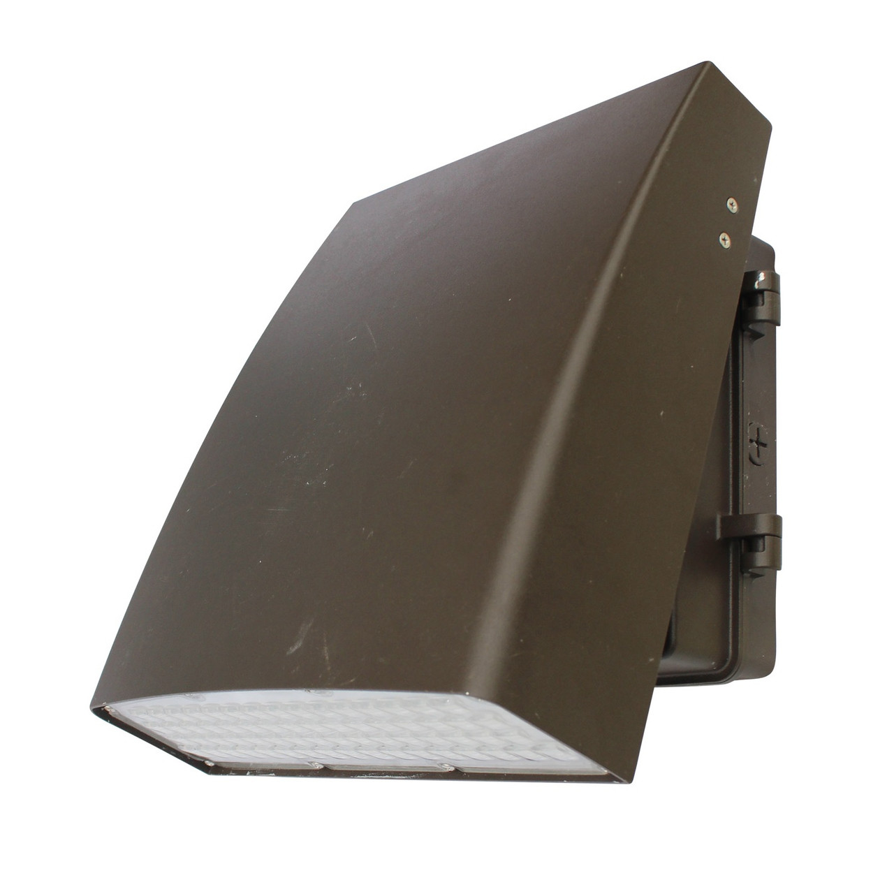 LED FULL-CUTOFF WALL PACK 30-50 WATTS 3000K 4000K & 5000K - The LEDWPCA series is a contemporary, commercial-grade area luminaire. It features a heavy-duty, spring-loaded hinge, which provides the flexibility of focusing light near the mounting surface or projecting light forward. With a die cast aluminum housing and a polycarbonate lens, the LEDWPCA series will stand up to many years of punishing environmental conditions. High-efficacy, long-life LEDs provide both energy and maintenance cost savings compared to traditional, HID area lights.

▪ Available in 3000k (warm white), 4000k (neutral white) and 5000k (cool white) color temperatures.*
▪ Long-life LEDs provide 69,000 hours of operation with at least 70% of initial lumen output (L70).**
▪ LEDWPCA30W delivers 3,181 lumens and 114 lumens per watt (LPW) at both 3000k & 4000k, and 3,298 lumens and 120 LPW at 5000k.*
▪ LEDWPCA50W delivers 5,099 lumens and 103 lumens per watt (LPW) at both 3000k & 4000k, and 5,287 lumens and 108 LPW at 5000k.*
▪ Heavy-duty, spring-loaded hinge provides the flexibility of focusing light near the mounting surface or projecting light forward.
▪ Universal 100-277 AC voltage (50-60Hz) is standard.
▪ Watertight, compression-type electrical connectors prevent moisture intrusion.
▪ Power factor > 0.90.
▪ Total harmonic distortion < 20%.
▪ Color rendering index > 80.
▪ Die cast aluminum housing with durable, dark bronze, powder coat paint.
▪ Durable, UV-resistant polycarbonate lens.
▪ Removable, threaded plugs for side attachment of ½” rigid electrical conduit, or for button photocells.
▪ Easy installation in new construction or retrofit.