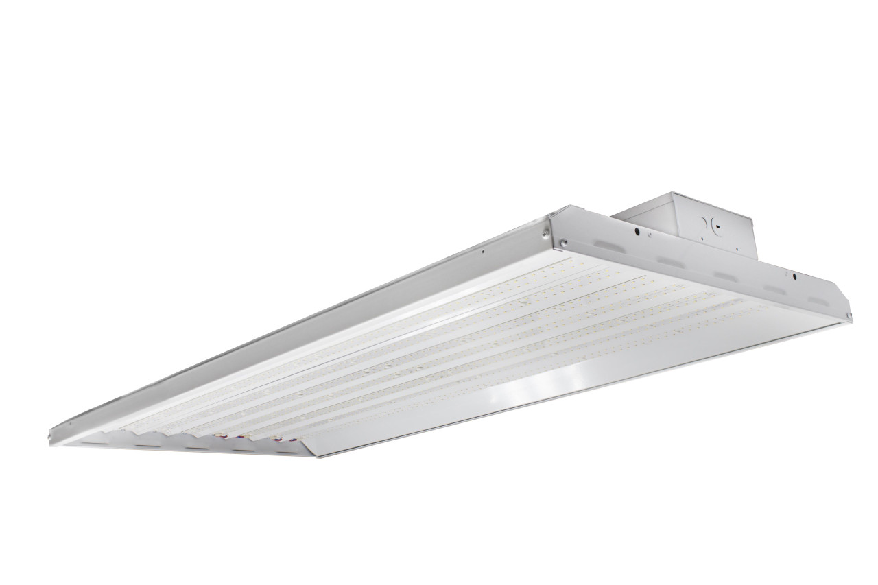 The LEDFHB425 is a full-body, premium-performance LED high bay luminaire. It is designed to illuminate a wide variety of settings, including commercial, industrial & retail settings such as warehouses, manufacturing plants, sporting venues and big-box retailers. With a painted, steel housing, the LEDFHB425 provides high levels of durability and performance. High-efficacy, long-life LEDs provide both energy and maintenance cost savings compared to traditional, HID high bays.

▪ Available in 4000k (neutral white) and 5000k (cool white) color temperatures.*
▪ Long-life LEDs provide 113,000 hours of operation with at least 70% of initial lumen output (L70).**
▪ Delivers 57,439 lumens (135 lumens per watt, LPW) at 4000k, and 57,451 lumens (135 LPW) at 5000k.*
▪ Universal 120-277 AC voltage (50-60Hz) is standard. Step- down transformers are required for 347-480V applications.
▪ 0-10vdc dimming drivers are standard.
▪ Power factor > 0.90.
▪ Total harmonic distortion < 20%.
▪ Color rendering index > 80.
▪ Painted steel housing.
▪ Easy installation in new construction or retrofit.
▪ Chain-mount kits (includes v-hooks and ⅛” thick, 1-meter long chain) are standard.
▪ Options include lenses (clear & diffused), wire-guard kits surface-mounting kits, pendant-mounting kits, and cable- mounting kits.