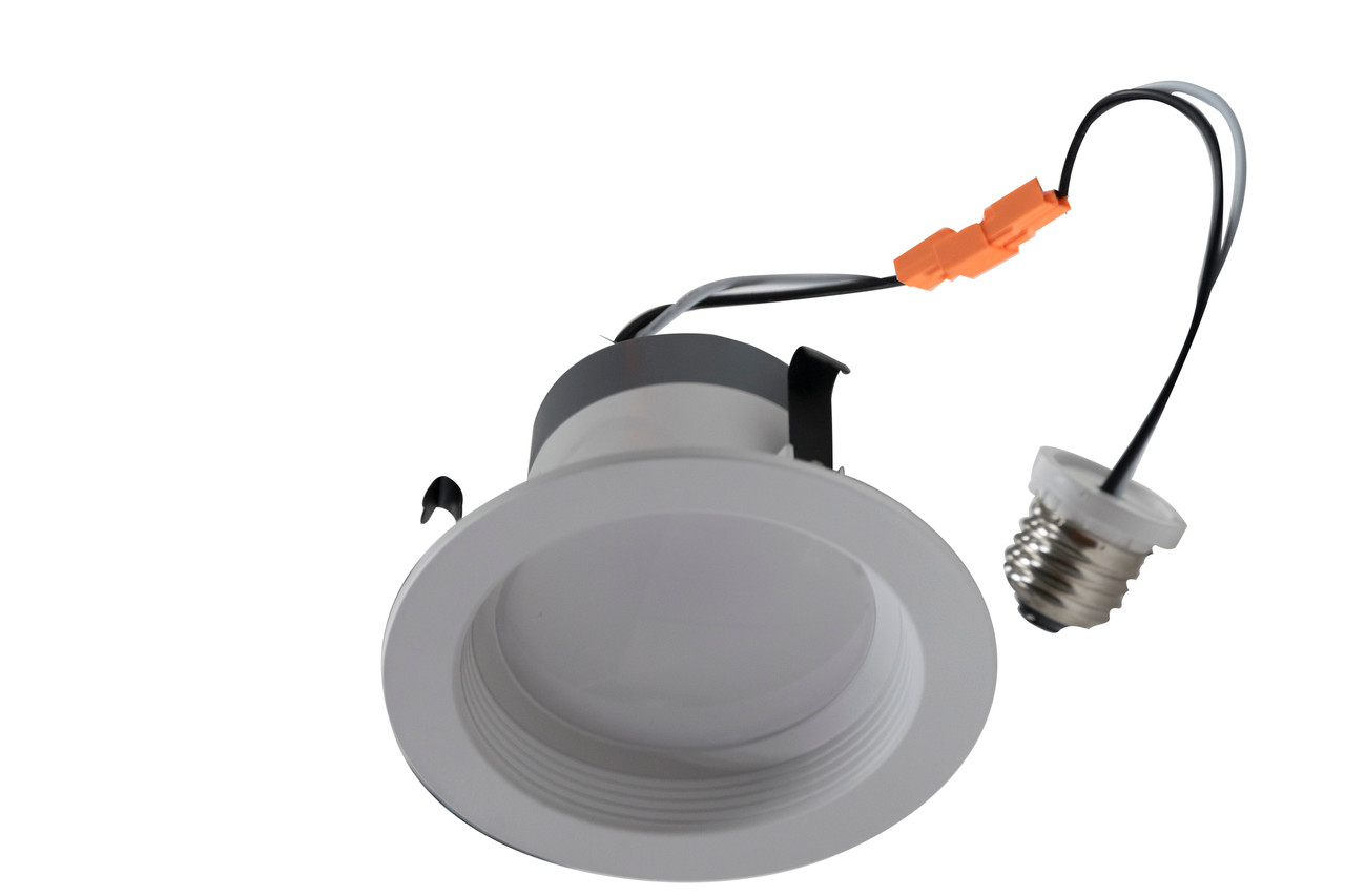 4" Recessed downlight retrofit solution with integrated LED power supply and thermal management system combined in a single compact unit designed to fit most standard 4" recessed cans.

▪ Available in 2700k, 3000k, 3500k, 4000k, and 5000k color temperatures.*
▪ Long-life LEDs provide at least 70% of initial lumen output (L70) for 50,000 hours of operation.**
▪ Provides up to 730 nominal lumens.
▪ 8 nominal watts.
▪ Color rendering index (Ra) > 80.***
▪ 120 (50-60Hz) AC voltage is standard.
▪ Dimmable down to 10% with most line voltage dimmers.
▪ Thermoplastic construction.
▪ Easy installation in new construction or remodel applications. Equipped with torsion springs.
▪ Compatible with insulated, non-insulated, and air-tight ceilings.
▪ E26 medium screw-base (Edison) connector comes standard.
▪ Compatible with BL4ICLED series.
▪ This device is not intended for use with emergency exits.
▪ cETLus listed for wet locations.
▪ Energy Star qualified.
▪ Title 24 compliant (BRK-LED4-BW-3-ECO-C only).
▪ Complies with FCC Part 15, class B.
▪ Complies with RoHS (Restriction on Hazardous Substances) requirements.
▪ 5-year warranty of all electronics and housing.
* Contact factory for other color temperatures and lumen packages. ** L70 hours are IES TM-21-11 calculated hours.
*** BRK-LED4-BW-3-ECO-C = (Ra) > 90.