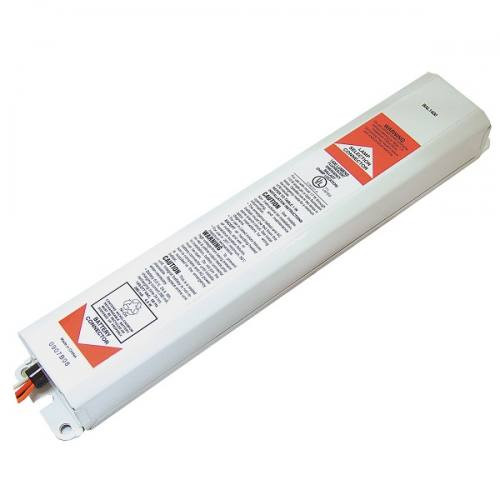 Works with or without an AC ballast to convert new or existing fluorescent fixtures in to unobtrusive emergency lighting.
Operates one or two lamps in the emergency mode for a minimum of 90-minutes.
Provides a maximum initial lumen output of 1400 lumens.
Dual 120/277 voltage.
Charge rate/power “ON” LED indicator light and push-to-test switch for mandated code compliance testing.
6V long life, maintenance-free, rechargeable sealed NiCd battery.
Internal solid-state transfer switch automatically connects the internal battery to fluorescent lamp for minimum
90-minute emergency illumination.
Fully automatic solid-state, two rate charger initiates battery charging to recharge a discharged battery in 24 hours.
AC output ensures compatibility with newer lamp technologies and helps prolong lamp life.
Time delay enhancement to overcome end-of-life circuit protection.
Suitable for installation inside, on top or in remote* of the fixture.
Can be used in both switched and unswitched fixtures.
UL Listed for factory or field installation.