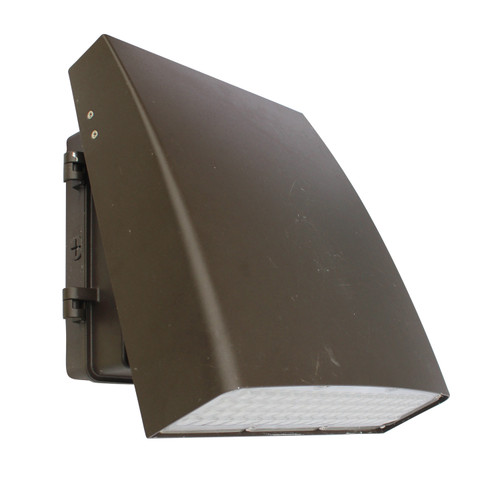 LED FULL-CUTOFF WALL PACK 80-120 WATTS 3000K 4000K & 5000K - The LEDWPCA series is a contemporary, commercial-grade area luminaire. It features a heavy-duty, spring-loaded hinge, which provides the flexibility of focusing light near the mounting surface, or projecting light forward. With a die cast aluminum housing and a polycarbonate lens, the LEDWPCA series will stand up to many years of punishing environmental conditions. High-efficacy, long-life LEDs provide both energy and maintenance cost savings compared to traditional, HID area lights.

▪ Available in 3000k (warm white), 4000k (neutral white) and 5000k (cool white) color temperatures.*
▪ Long-life LEDs provide 69,000 hours of operation with at least 70% of initial lumen output (L70).**
▪ LEDWPCA80W delivers 8,871 lumens and 110 lumens per watt (LPW) at both 3000k & 4000k, and 9,241 lumens and 115 LPW at 5000k.*
▪ LEDWPCA120W delivers 13,949 lumens and 112 lumens per watt (LPW) at both 3000k & 4000k, and 14,227 lumens and 116 LPW at 5000k.*
▪ Heavy-duty, spring-loaded hinge provides the flexibility of focusing light near the mounting surface or projecting light forward.
▪ Universal 100-277 AC voltage (50-60Hz) is standard.
▪ Watertight, compression-type electrical connectors prevent moisture intrusion.
▪ Power factor > 0.90.
▪ Total harmonic distortion < 20%.
▪ Color rendering index > 80.
▪ Die cast aluminum housing with durable, dark bronze, powder coat paint.
▪ Durable, UV-resistant polycarbonate lens.
▪ Removable, threaded plugs for side attachment of ½” rigid electrical conduit, or for button photocells.
▪ Easy installation in new construction or retrofit.