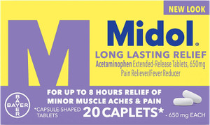 Midol Long Lasting Relief, With Acetaminophen, Pain Reliever & Fever Reducer, Menstrual Period Pain Symptoms, 20 Count