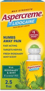 Aspercreme Essential Oils Lidocaine Pain Relief With Rosemary & Mint, Roll-On No Mess Applicator, 2.5 Oz.