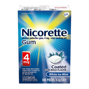 Nicorette Nicotine Gum Stop Smoking Aid With Behavioral Support Program, 4Mg, White Ice Mint Flavor - 100 Count