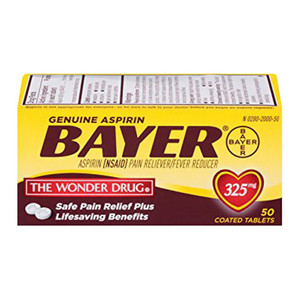 Bayer Genuine Aspirin 325Mg Pain Reliver/Fever Reducer Tablets - 50 Each