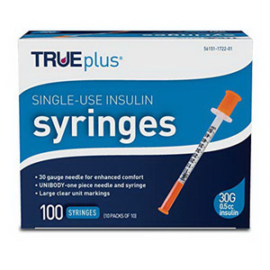 Trueplus Insulin Syringes 30G 0.5Cc 5/16" - 100 Ct