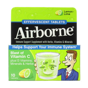 Airborne Immune Support Supplement Effervescent Lemon Lime Tablets - 10 Ea