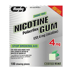 Rugby Nicotine Gum Usp 4 Mg Sugar Free Stop Smoking Aid, Coated Mint Chews, 100 Ea