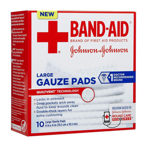 Band-Aid First Aid Large Gauze Pads, 4" X 4", 10 Count