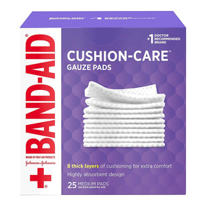 Band-Aid Brand Cushion Care Non-Stick Gauze Pads, Individually-Wrapped, Medium, 3 In X 3 In - 25 Count