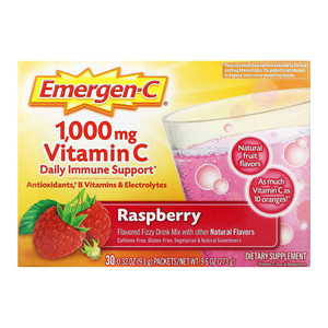 Emergen C Vitamin C Fizzy Drink Mix 1000 Mg, Raspberry Supplement - 30 Packets