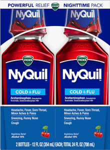 Vicks NyQuil, Nighttime Relief of Cough, Cold & Flu Relief, Cherry Flavor, Twin Pack, 12 FL OZ