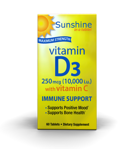 Sunshine Vitamin D 250Mcg (10,000 Iu) With Vitamin C, 60 Count Tablets