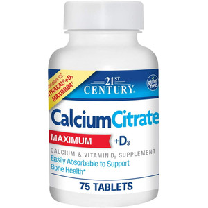 21St Century, Calcium Citrate Maximum + D3 Tablets, 75 Ea