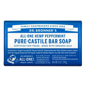 Dr. Bronner's All-One Hemp Peppermint Bar Soap for Cooling Sensation, 5 oz