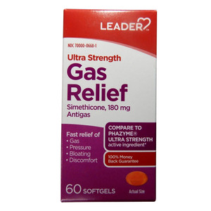 Leader Ultra Strength Gas Relief Simethicone 180mg - 60 Softgels