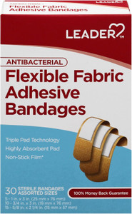 Leader Antibacterial Flexible Fabric Adhesive Bandages - 30 Ct
