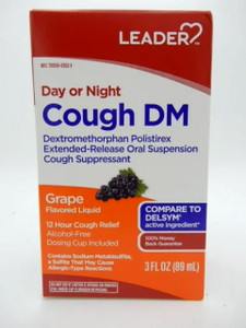 Leader Cough Day Or Night Cough Suppressant Syrup Grape Flavor - 3 Oz