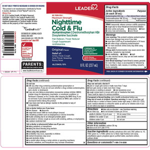 Leader Nighttime Cold And Flu Acetaminophen Liquid Original Flavor - 8 Oz