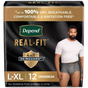 Depend Real Fit Incontinence Underwear for Men Large X-Large Size, 12 Ea