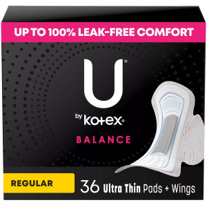 U by Kotex Balance Ultra Thin Regular Pads with Wings Unscented - 36 Ct