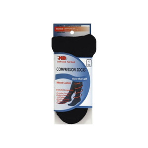 Md Usa  Ribbed Cotton Compression Socks With Cushion, Black, Medium, 1 Pair