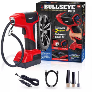 Bell + Howell Bullseye Pro Portable Rechargeable Tire Inflator with Digital Pressure Gauge