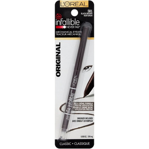 L'OREAL PARIS Infallible Never Fail Pencil Eyeliner with Built in Sharpener, 581 Black Brown, 0.008 oz.