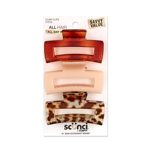 sc++nci Medium Sized Rectangle Claw Clips, 3 count