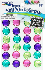 ArtSkills Self-Stick Jumbo Adhesive Gemstones Assorted Colors - 28 Count