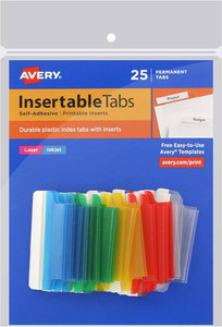 Avery Insertable Self-Adhesive Index Tabs with Printable Inserts Assorted - 25 Count