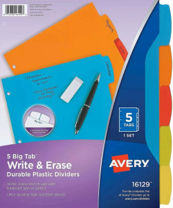 Avery Big Tab Write & Erase Plastic Dividers Assorted - 5 Count