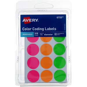 Avery Color Coding 0.75 Round Removable Labels Assorted Neons - 315 count