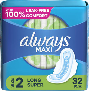 Always Maxi Feminine Pads For Women, Size 2 Long  32 Count