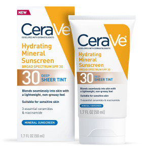 CeraVe Hydrating Mineral Tinted Face Sunscreen Lotion, Deep - SPF 30 - 1.7 fl oz