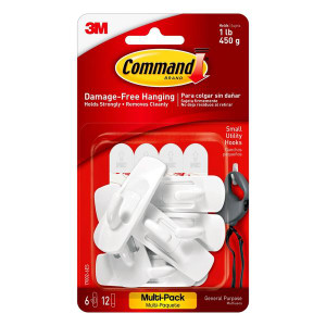 Command Small Utility Wall Hook - White, 6 Hooks + 12 Strips - 1 Lb