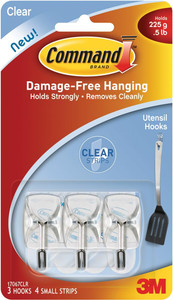 Command Small Wire Wall Hooks - Clear, 3 Hooks + 4 Strips - 0.5 lb