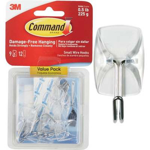 Command Small Wire Wall Hooks - Clear, 9 Hooks + 12 Strips - 0.5 lb