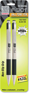 Zebra F-301 Retractable Ballpoint Pen Black Ink - 2 Pack