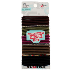 sc++nci No Damage Flat Printed & Round Hair Ties - 32 Ct