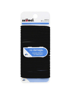 Scunci Black Comfortable Elastics Medium Hold - 32 Ct