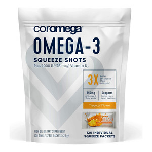 Coromega, Women'S Health Omega-3 Fish Oil + D Tropical  Orange Squeeze Shots, 1 Each, 120 Ct