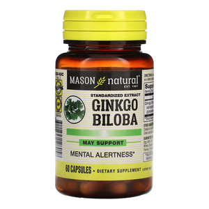 Mason Natural Ginkgo Biloba - Improve Mental Alertness, Supports Optimal Brain Function, Herbal Supplement, 60 Capsules