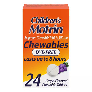 Motrin Children'S Dye-Free Ibuprofen Chewable Tablets For Pain & Fever, Grape, 24 Count