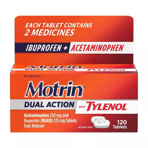 Motrin Dual Action With Tylenol, Pain Reliever Ibuprofen & Acetaminophen, 120 Ct