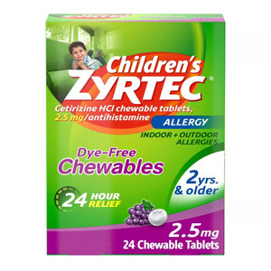 Zyrtec Children'S Dye-Free Chewables For 24 Hour Allergy Relief, 24 Ct