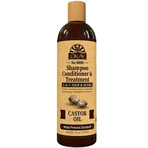 Okay   Shampoo, Conditioner & Treatment 3-In-1   Hair & Beard   Men'S Castor Oil   For All Hair Types & Textures   Prevents Dandruff   Stimulate Hair Growth   Sulfate, Silicone & Paraben Free   16 Oz