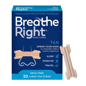 Breathe Right Original Nose Strips To Reduce Snoring And Relieve Nose Congestion, Large, Tan, 30 Count