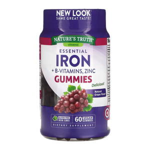 Essential Iron + B-Vitamins, Zinc, Natural Grape, 60 Vegan Gummies, Nature'S Truth