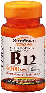 Sundown Sublingual Vitamin B12 6000 Mcg, 60 Microlozenges